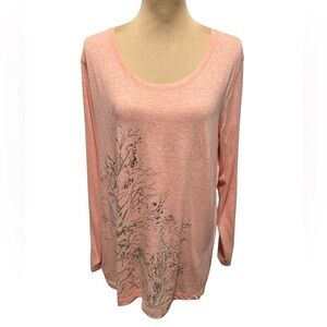 Women’s 2XL Eddie Bauer Pink Scoop Neck Long Sleeve T-shirt with Tree Graphic
